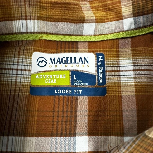 Magellan Outdoors Shirt Men Large‎ Orange Brown Plaid Fishing Hiking Long Sleeve - Picture 2 of 8